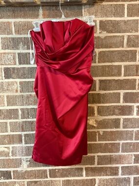 Strapless Satin Cocktail Dress in Red